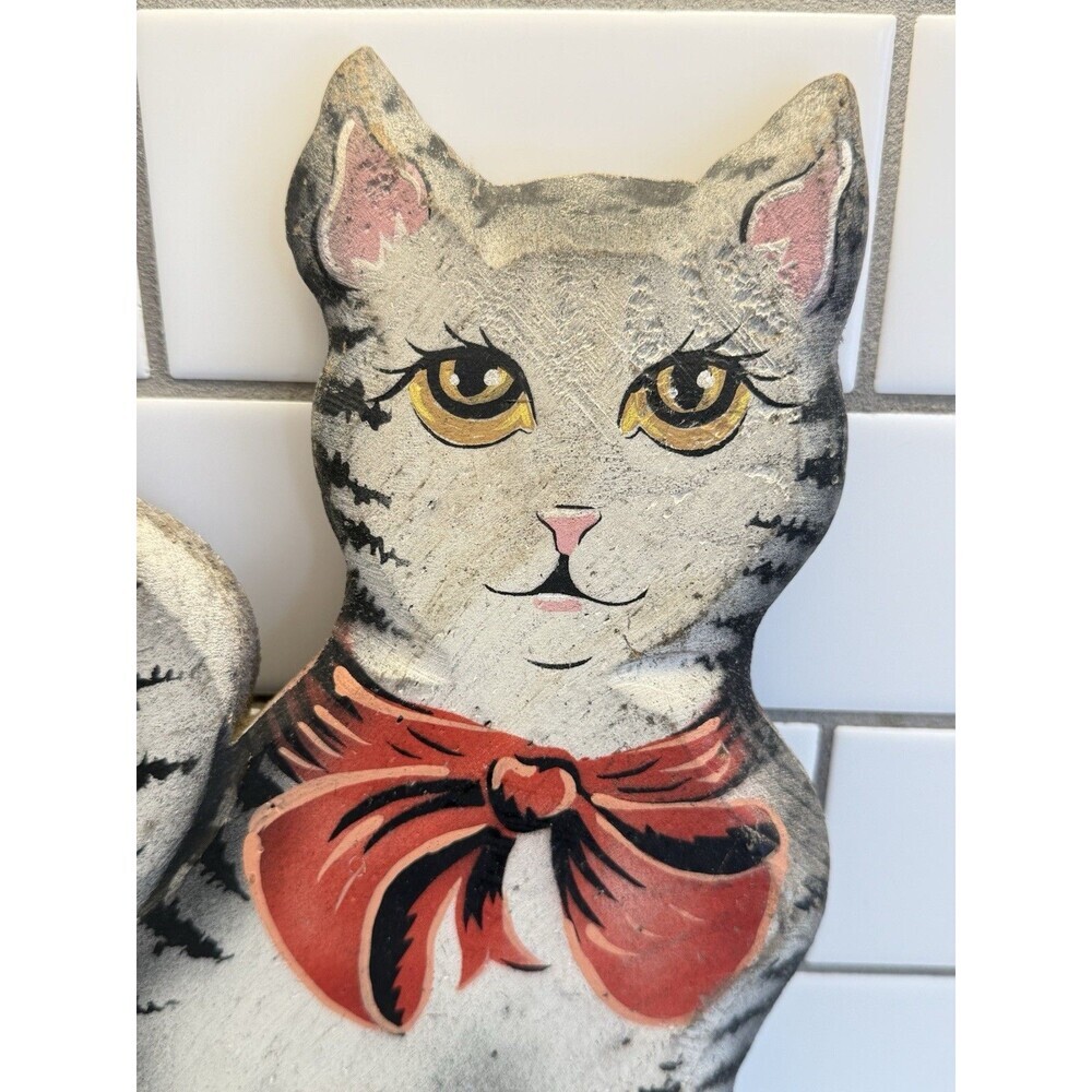 Hand Made Wood Cat 13" Tall Primitive Decor Painted Floral Folk Art Kitty Signed - Picture 6 of 13